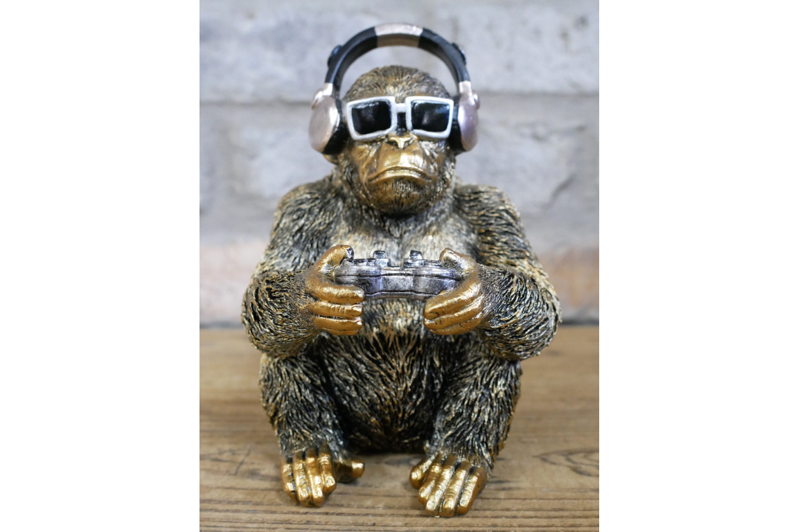Gamer Monkey Resin Ornament Funny Chimp Video Game Controller Figurine