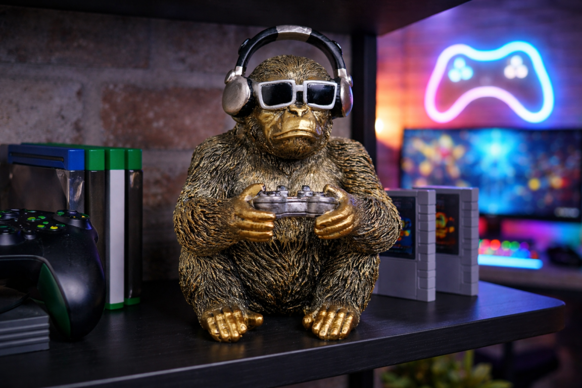 Gamer Monkey Resin Ornament Funny Chimp Video Game Controller Figurine