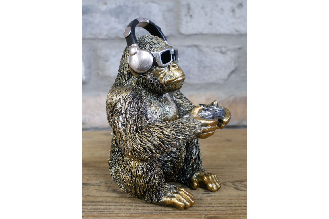 Gamer Monkey Resin Ornament Funny Chimp Video Game Controller Figurine