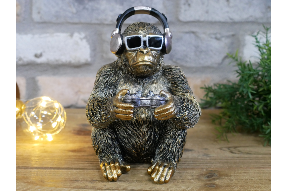 Gamer Monkey Resin Ornament Funny Chimp Video Game Controller Figurine