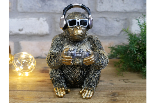 Gamer Monkey Resin Ornament Funny Chimp Video Game Controller Figurine