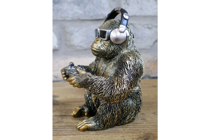 Gamer Monkey Resin Ornament Funny Chimp Video Game Controller Figurine