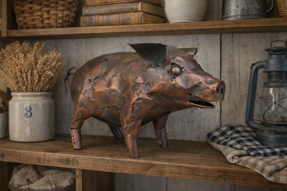 Metal Pig Sculpture - Rustic Copper Garden Ornament & Home Decor