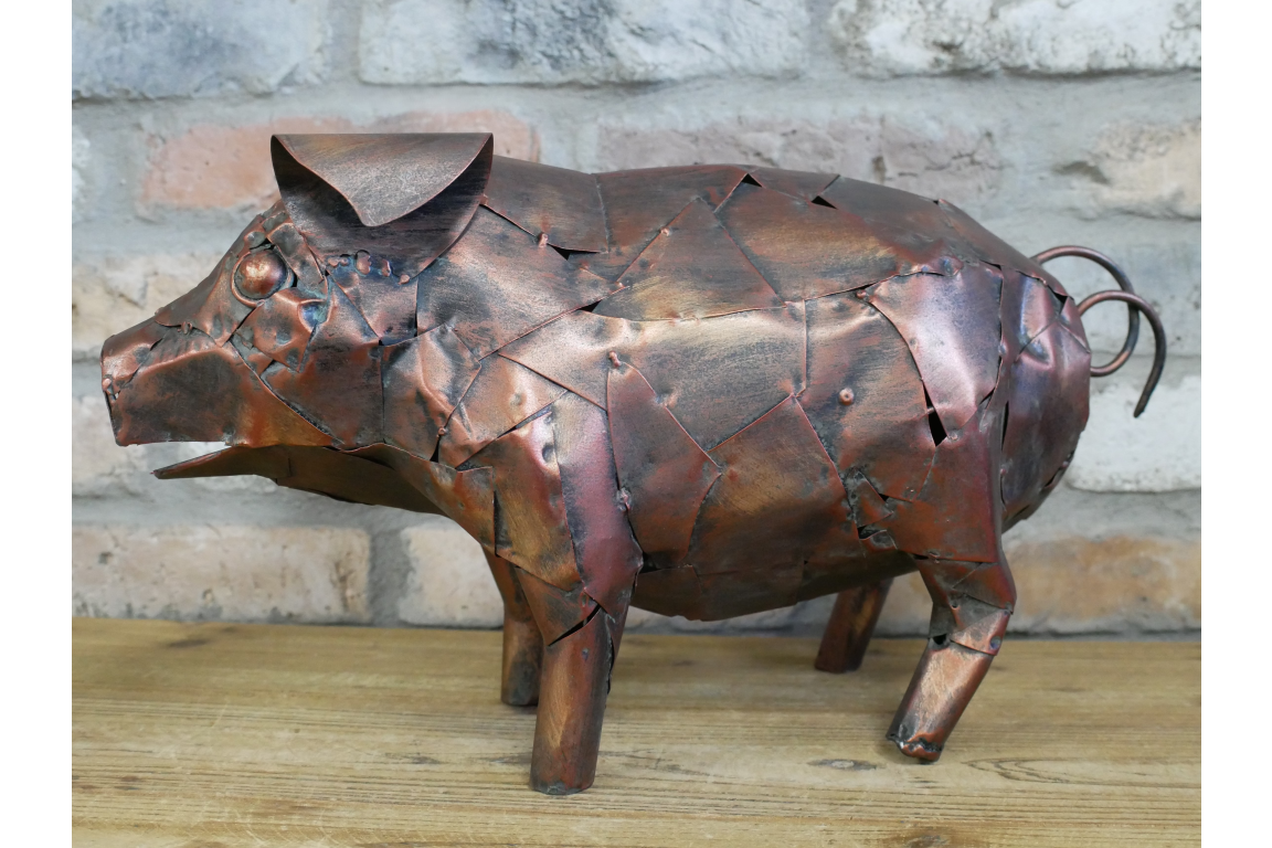 Metal Pig Sculpture - Rustic Copper Garden Ornament & Home Decor