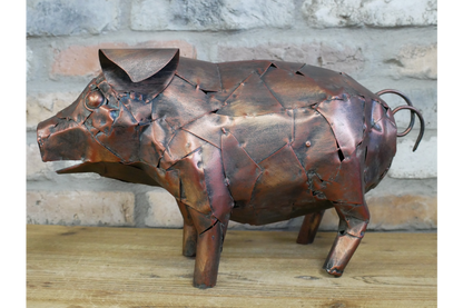 Metal Pig Sculpture - Rustic Copper Garden Ornament & Home Decor
