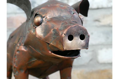 Metal Pig Sculpture - Rustic Copper Garden Ornament & Home Decor