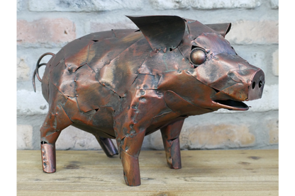 Metal Pig Sculpture - Rustic Copper Garden Ornament & Home Decor