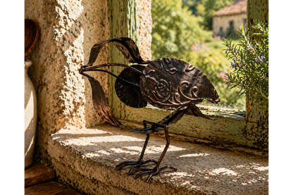 Metal Bird Sculpture - Rustic Copper Garden Ornament & Home Decor