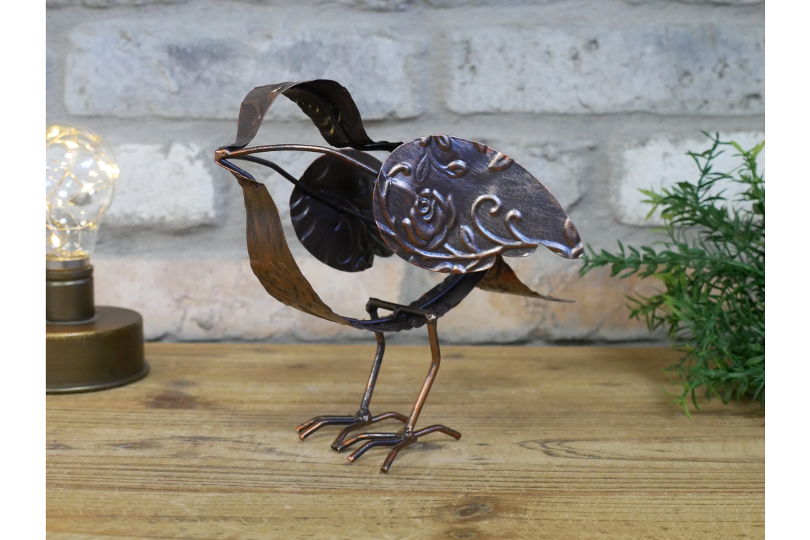 Metal Bird Sculpture - Rustic Copper Garden Ornament & Home Decor