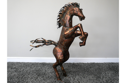 Large Rearing Horse Metal Garden Statue Rustic Bronze Stallion Sculpture