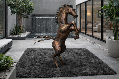 Large Rearing Horse Metal Garden Statue Rustic Bronze Stallion Sculpture