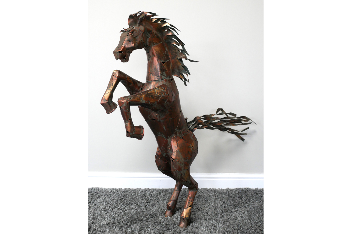 Large Rearing Horse Metal Garden Statue Rustic Bronze Stallion Sculpture