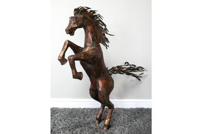 Large Rearing Horse Metal Garden Statue Rustic Bronze Stallion Sculpture