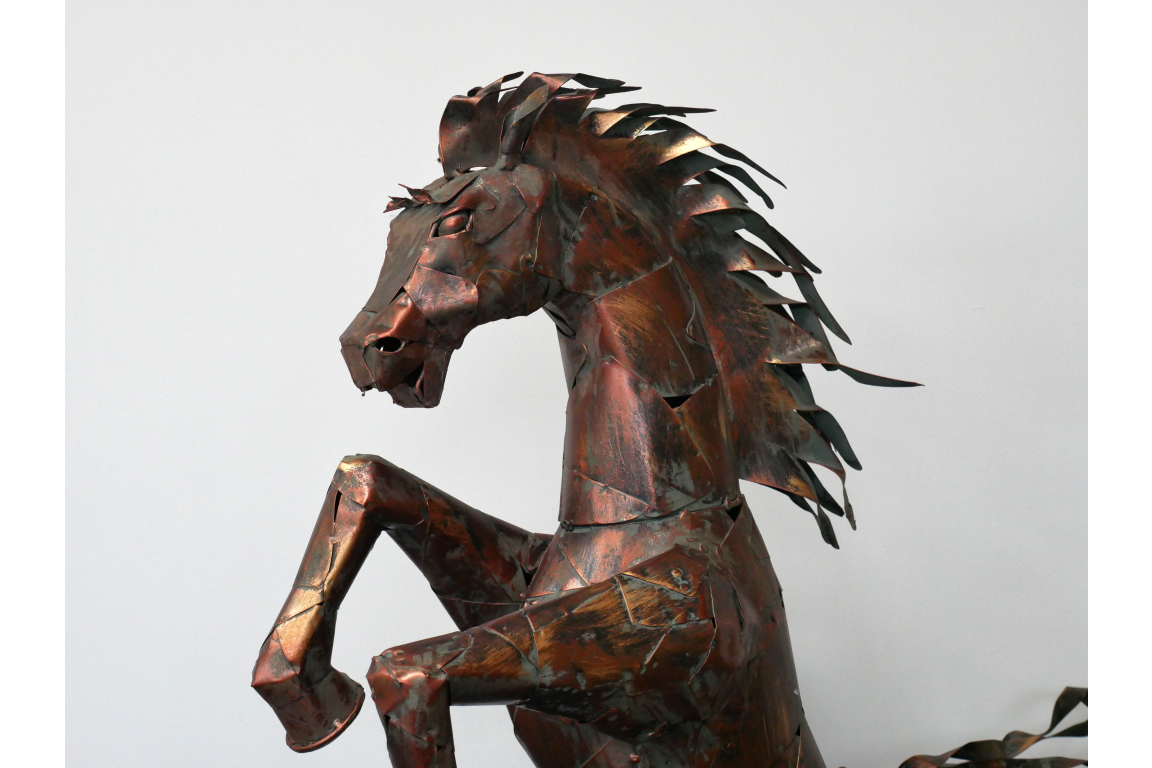 Large Rearing Horse Metal Garden Statue Rustic Bronze Stallion Sculpture