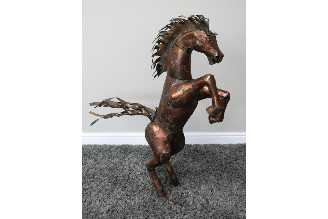 Large Rearing Horse Metal Garden Statue Rustic Bronze Stallion Sculpture