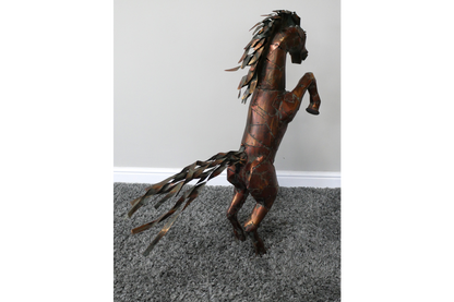 Large Rearing Horse Metal Garden Statue Rustic Bronze Stallion Sculpture