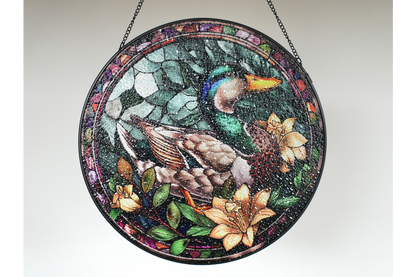 Mallard Duck Stained Glass Suncatcher Hanging Window Panel Ornament