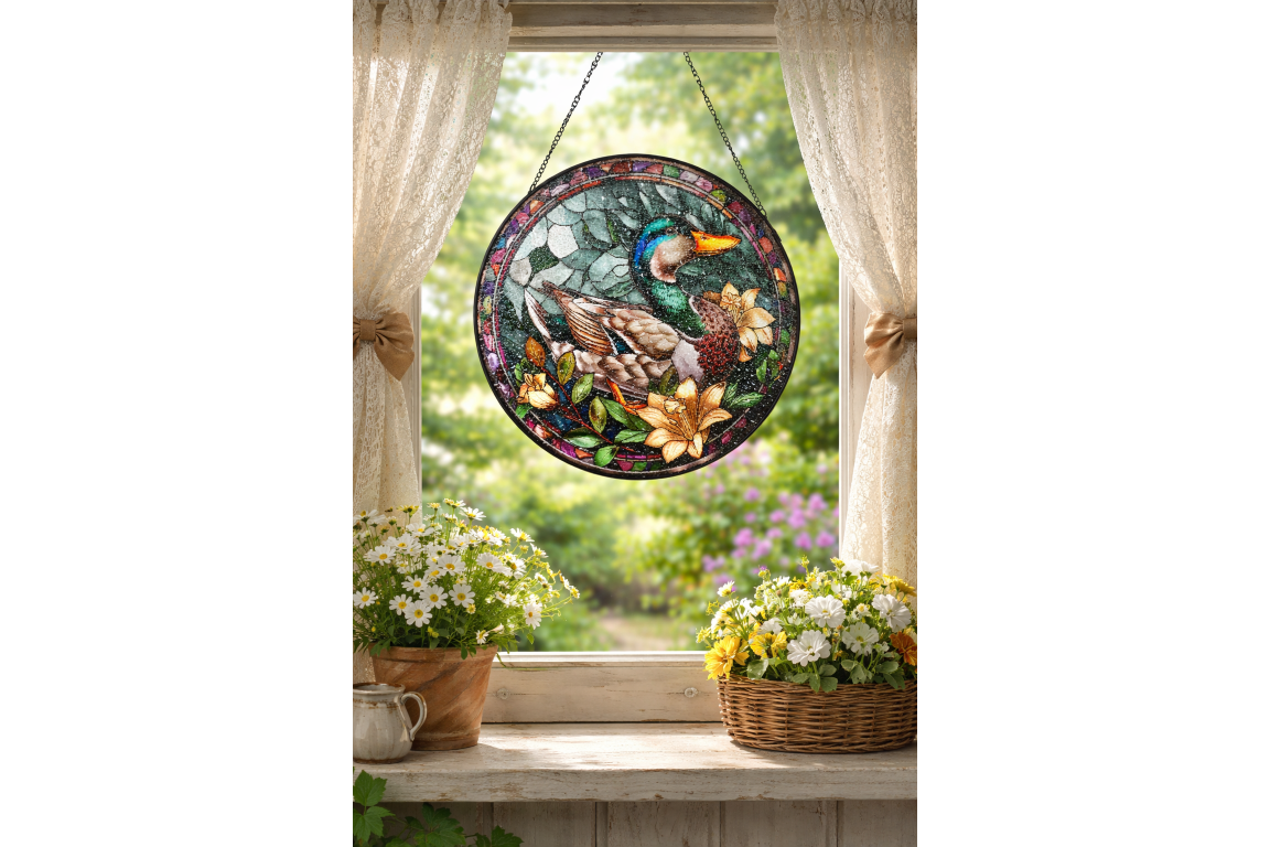 Mallard Duck Stained Glass Suncatcher Hanging Window Panel Ornament