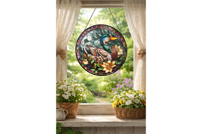 Mallard Duck Stained Glass Suncatcher Hanging Window Panel Ornament