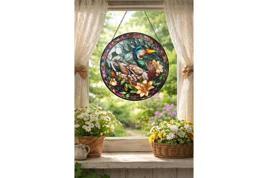 Mallard Duck Stained Glass Suncatcher Hanging Window Panel Ornament