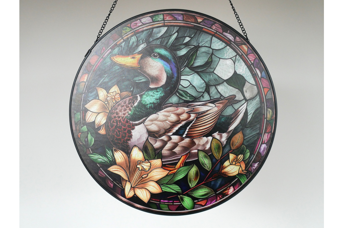 Mallard Duck Stained Glass Suncatcher Hanging Window Panel Ornament