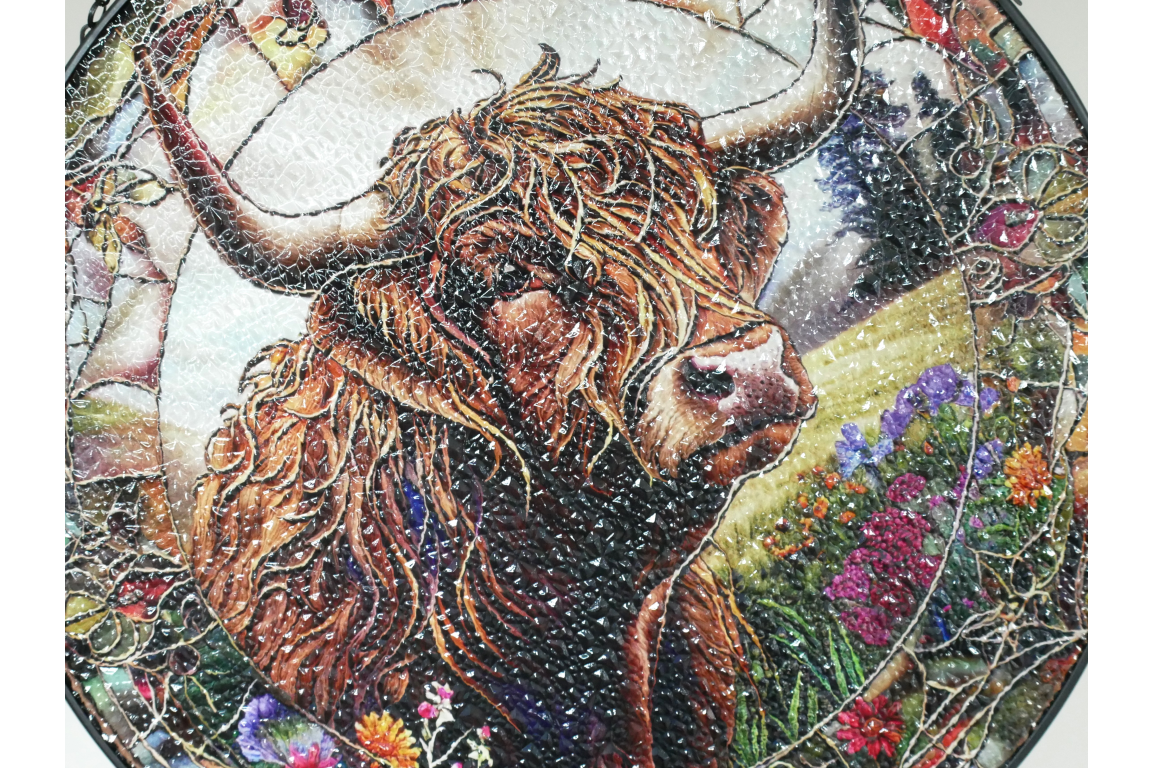 Highland Cow Stained Glass Suncatcher Hanging Window Panel Ornament