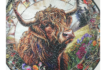 Highland Cow Stained Glass Suncatcher Hanging Window Panel Ornament