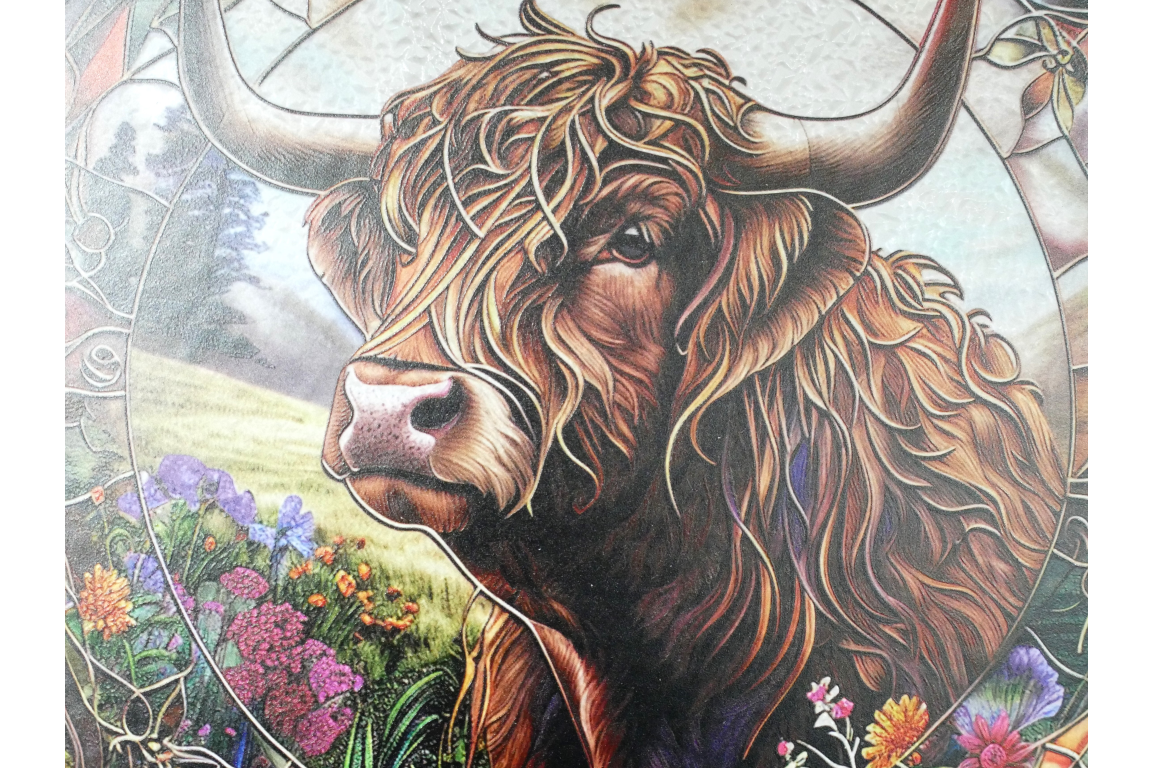 Highland Cow Stained Glass Suncatcher Hanging Window Panel Ornament