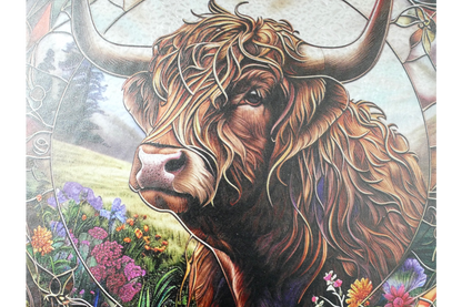 Highland Cow Stained Glass Suncatcher Hanging Window Panel Ornament