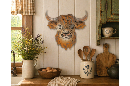 Rustic Metal Highland Cow Wall Art - Laser Cut Garden & Home Decor