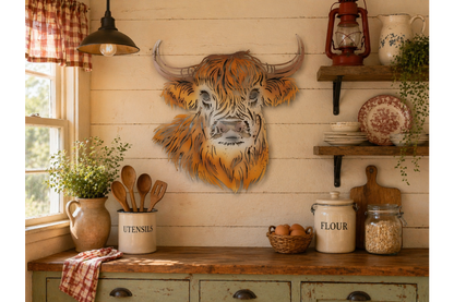 Rustic Metal Highland Cow Wall Art - Laser Cut Garden & Home Decor
