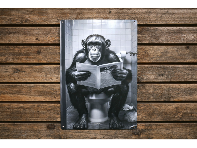 Chimp On The Loo - Tin Sign