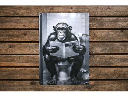 Chimp On The Loo - Tin Sign