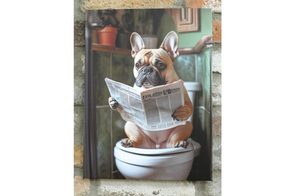 French Bulldog on Toilet Canvas Print - Funny Bathroom Frenchie Wall Art