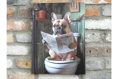 French Bulldog on Toilet Canvas Print - Funny Bathroom Frenchie Wall Art