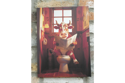 Spotted Cow on Toilet Canvas Print - Funny Bathroom Wall Art Decor