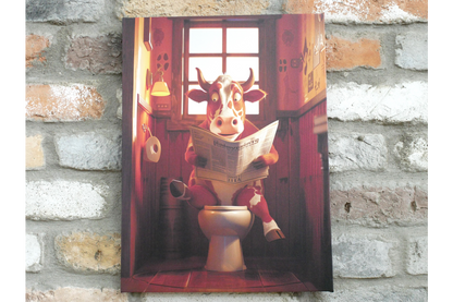Spotted Cow on Toilet Canvas Print - Funny Bathroom Wall Art Decor