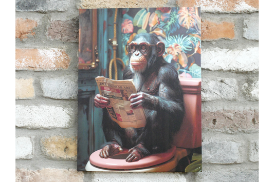 Chimpanzee with Glasses Canvas Print - Funny Bathroom Monkey Wall Art