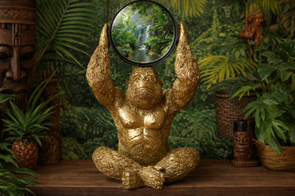 Gold Gorilla Vanity Mirror Figurine - Quirky Resin Monkey Desk Decor