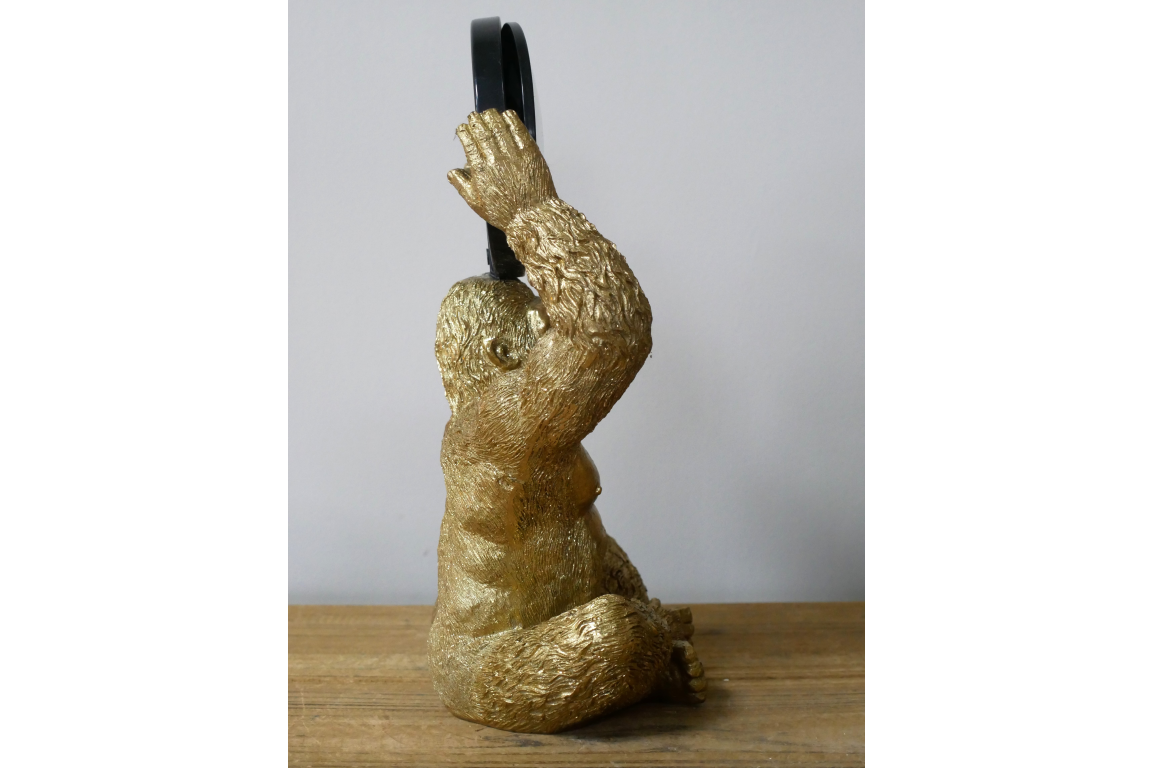 Gold Gorilla Vanity Mirror Figurine - Quirky Resin Monkey Desk Decor