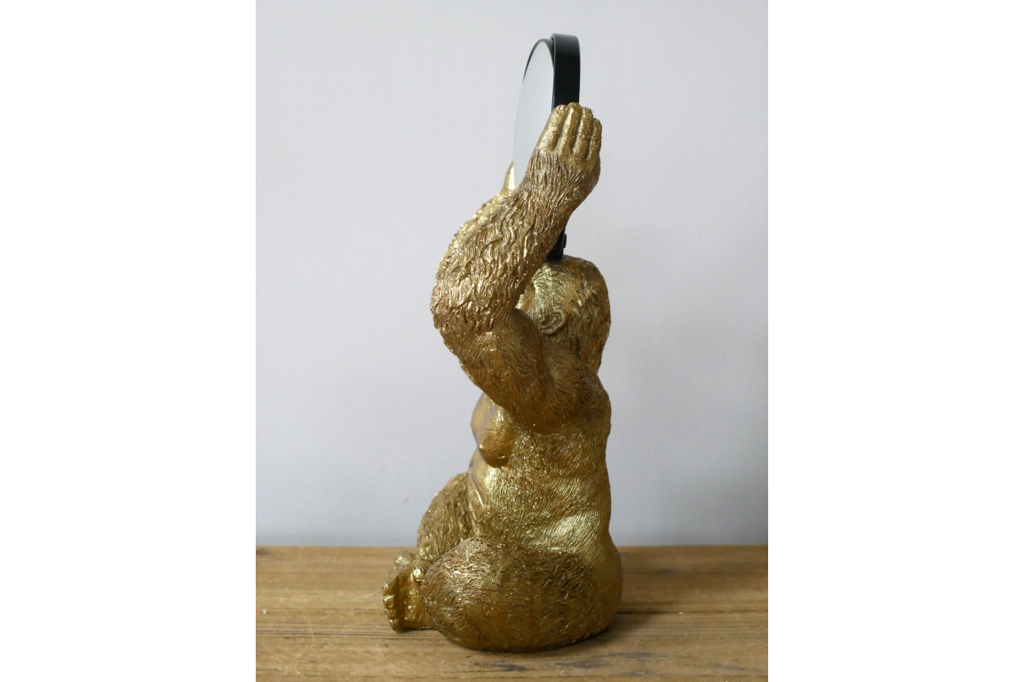Gold Gorilla Vanity Mirror Figurine - Quirky Resin Monkey Desk Decor