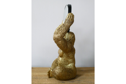 Gold Gorilla Vanity Mirror Figurine - Quirky Resin Monkey Desk Decor