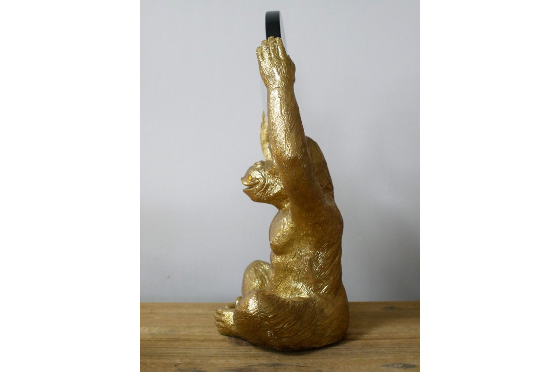 Gold Chimpanzee Vanity Mirror Figurine - Quirky Resin Monkey Desk Decor