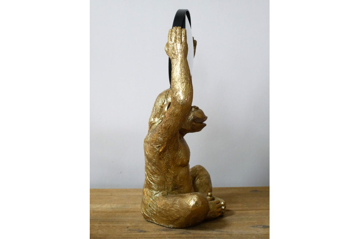 Gold Chimpanzee Vanity Mirror Figurine - Quirky Resin Monkey Desk Decor