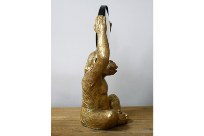 Gold Chimpanzee Vanity Mirror Figurine - Quirky Resin Monkey Desk Decor