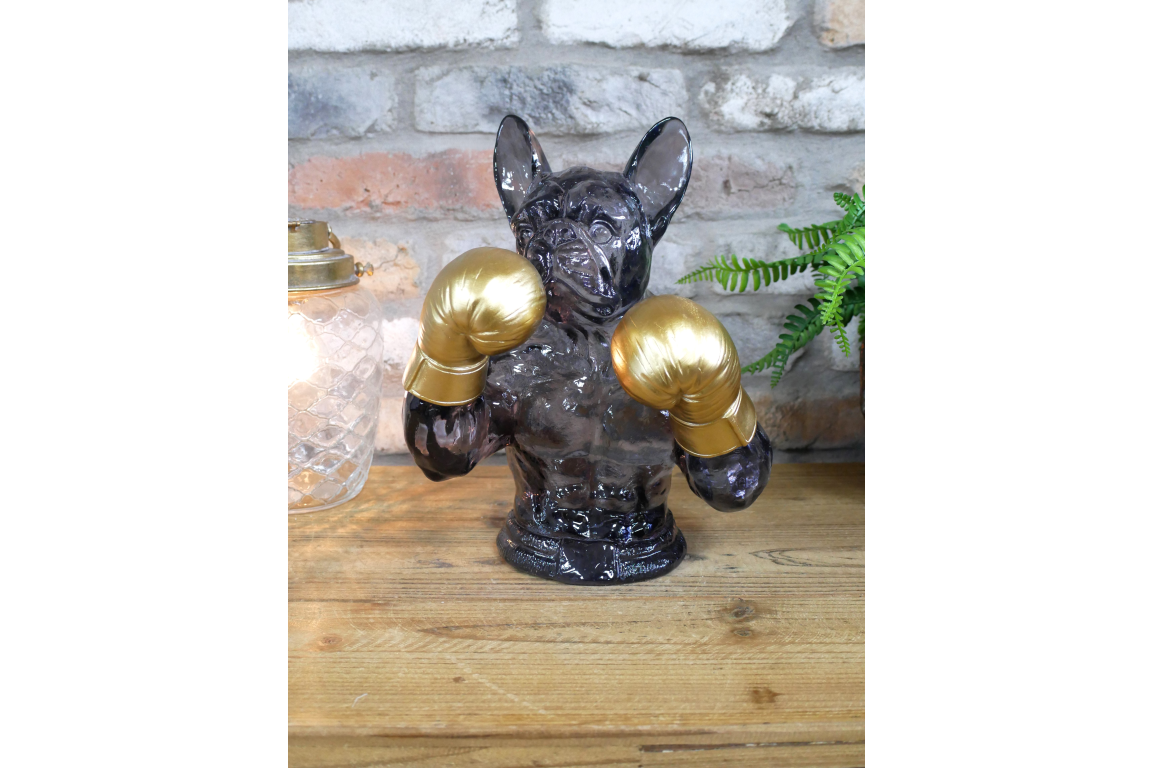 Gold Boxing French Bulldog Bust - Quirky Smoke Resin Frenchie Dog Statue