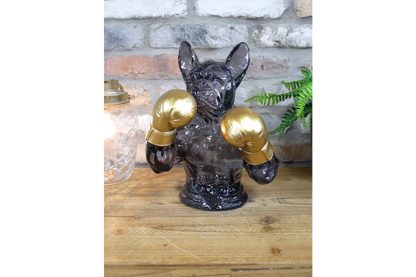 Gold Boxing French Bulldog Bust - Quirky Smoke Resin Frenchie Dog Statue