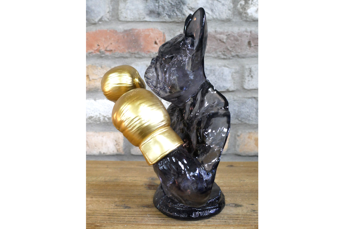 Gold Boxing French Bulldog Bust - Quirky Smoke Resin Frenchie Dog Statue