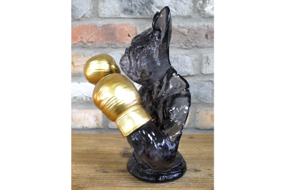 Gold Boxing French Bulldog Bust - Quirky Smoke Resin Frenchie Dog Statue
