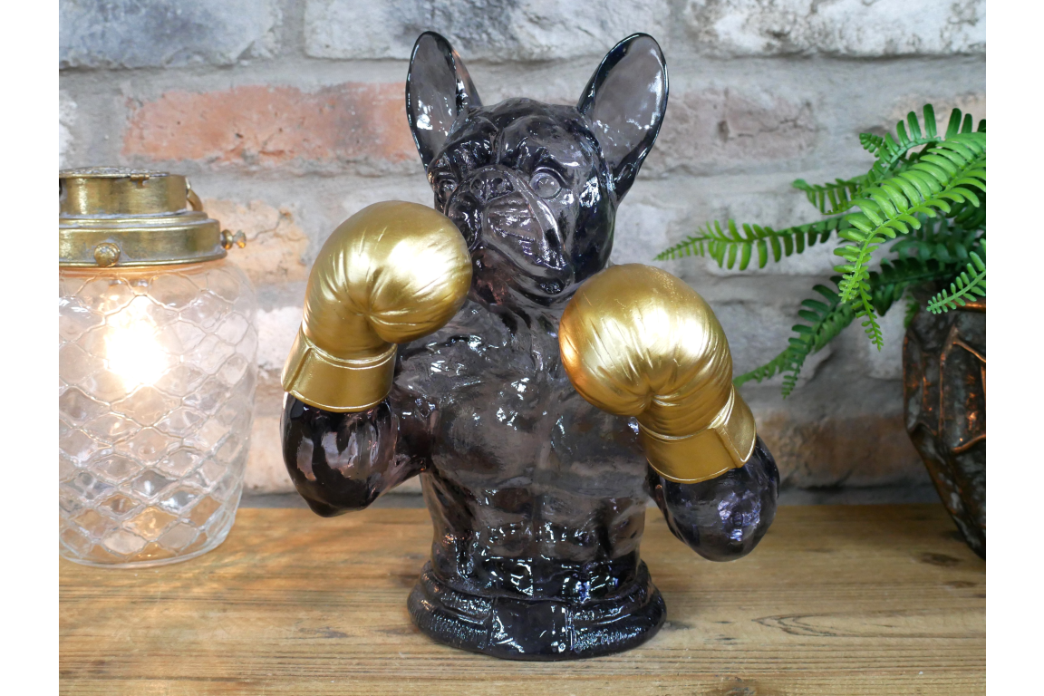 Gold Boxing French Bulldog Bust - Quirky Smoke Resin Frenchie Dog Statue